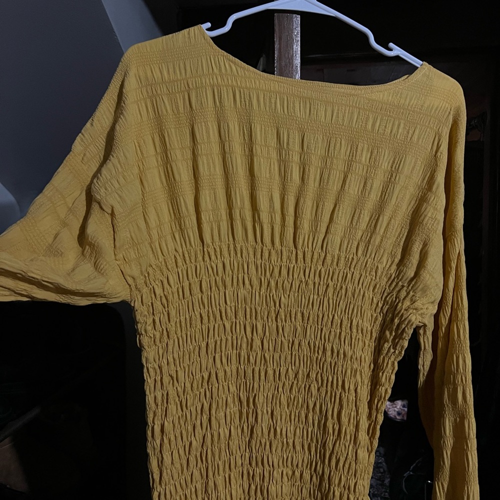 Yellow Shirred Sundress w/ Bell Sleeves SIZE S